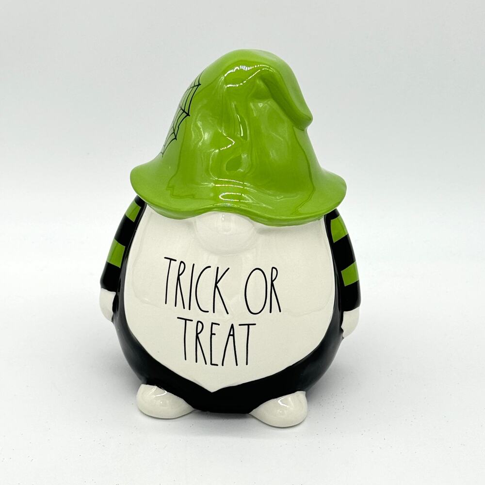 Rae Dunn Trick Or Treat Ceramic Gnome Halloween Figure 9” Green NEW